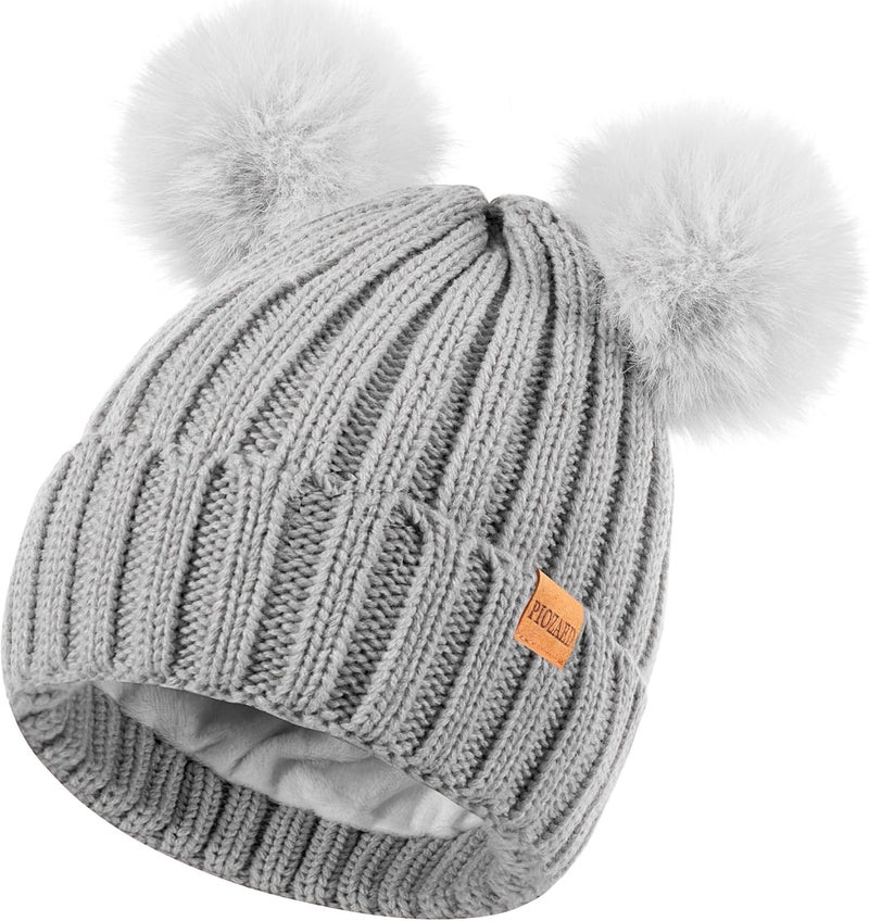 PIOZAED Women's Winter Warm Knit Beanie with Faux Fur Pom Skull Cap Cozy Fleece Lined Hat for Women - Image 1